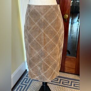 VTG Brandon Thomas Genuine Suede Plaid Embroidered Pencil Skirt, Size 6